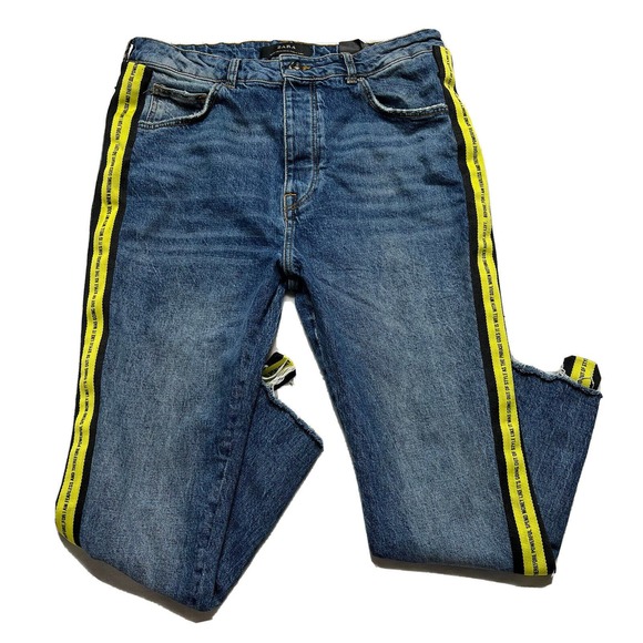 Zara Blue Skinny Jeans with Yellow Stripes - Picture 1 of 12